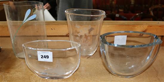 Four Orrefors studio glass vases